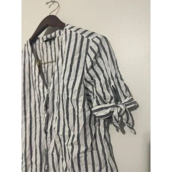 Banana Republic Top M Short Sleeve Button Up Collar Linen Blend Striped - Picture 5 of 8